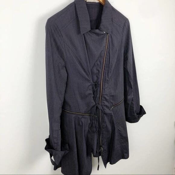 Lauren Vidal Purple Asymmetrical Striped Full Zip Lagenlook Minimalist Jacket M - Picture 6 of 16